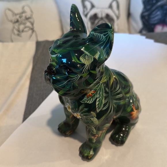 French Bulldog Statue - Dark Green Floral Pattern NIB - Picture 3 of 4